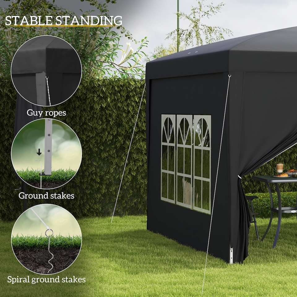image 1 of Outsunny 3 x 3 m Garden Pop Up Gazebo, Wedding Party Tent Marquee, Water Resistant Awning Canopy with Sidewalls, Windows, Carry Bag | Black | Black