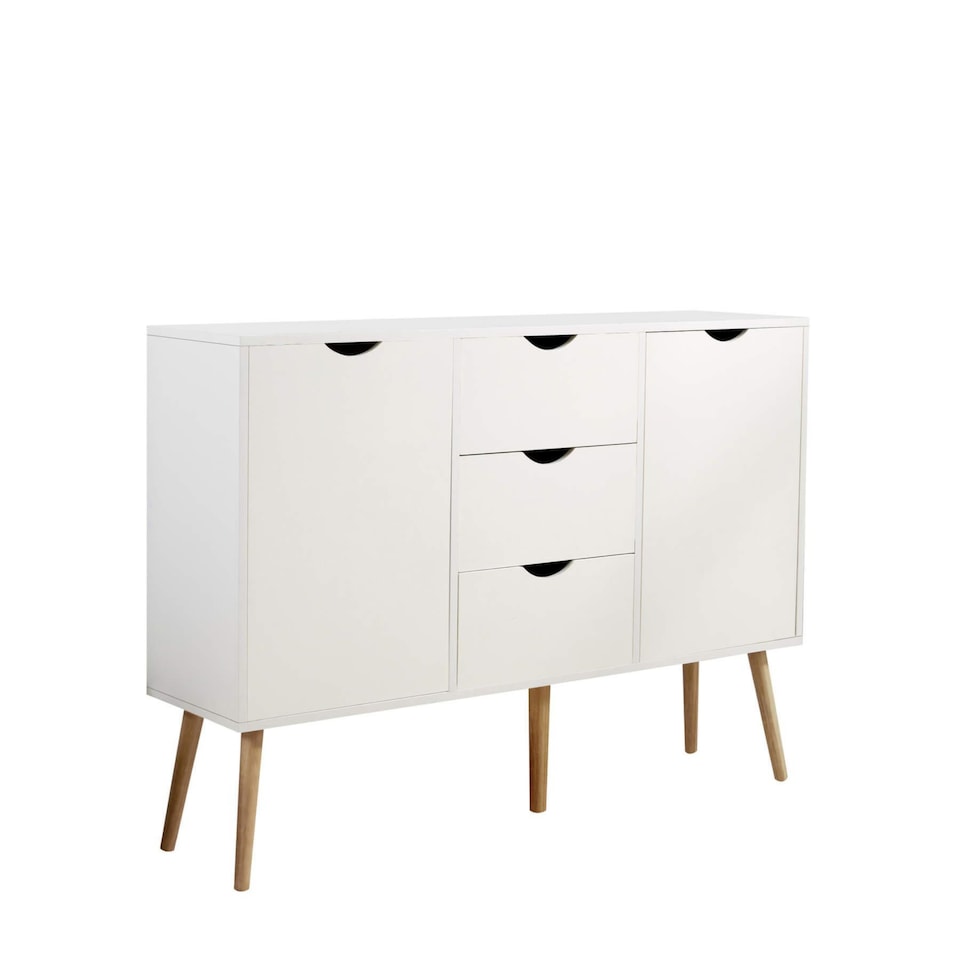 image 1 of Sideboard Storage Cabinet With Drawers Cupboard Solid Wood Legs | White
