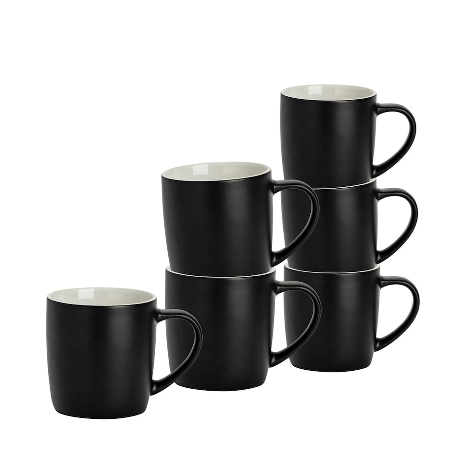 image 1 of Argon Tableware Matt Coloured Coffee Mugs - 350ml - Black - Pack of 6 | Black | Black | 6