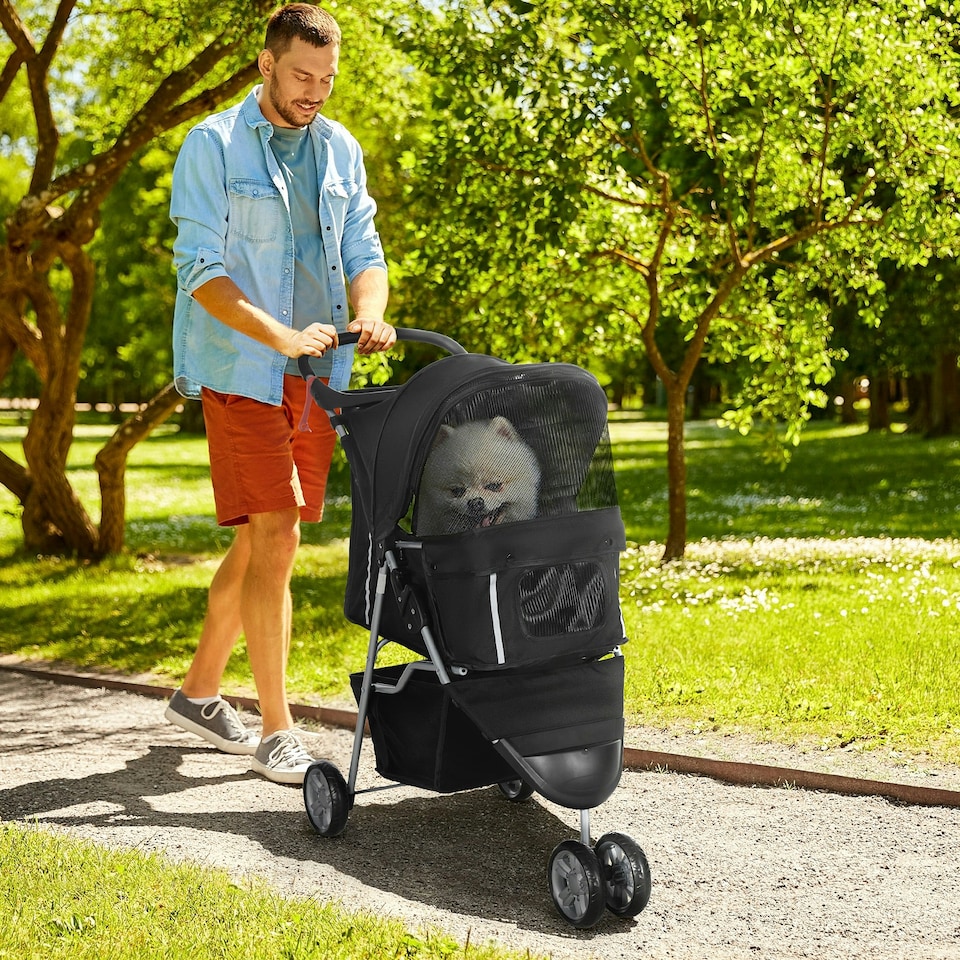 image 1 of PawHut Pet Stroller Pushchair Carrier for Cat Puppy with 3 Wheels Black