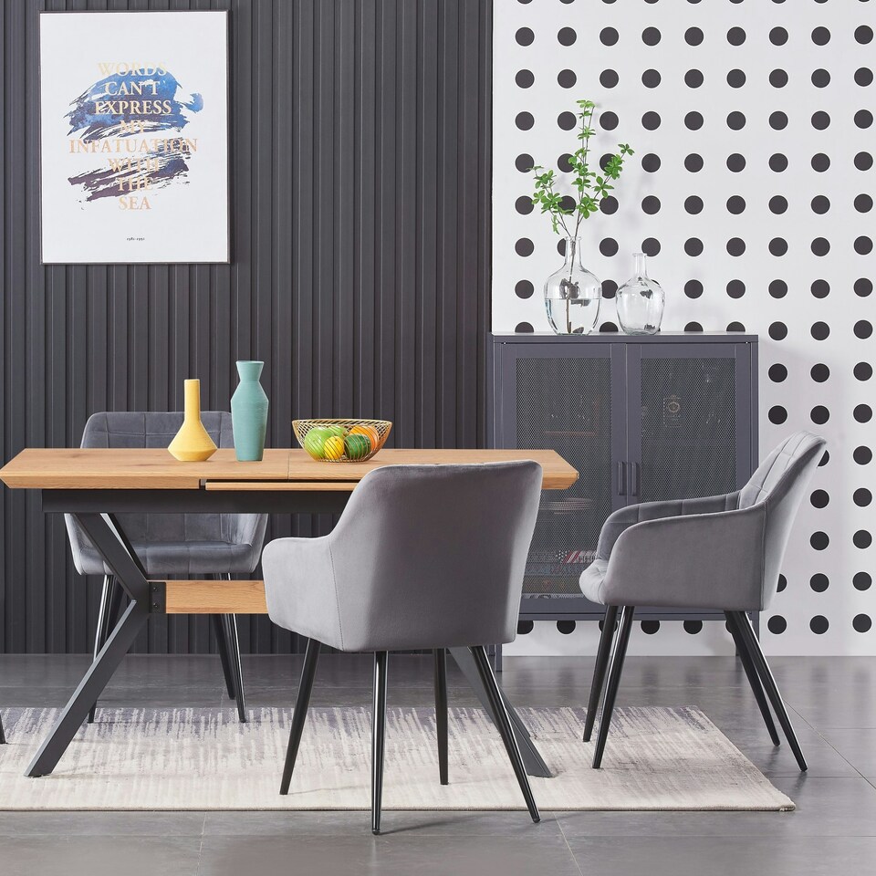 image 1 of Set of 4 Camden Modern Velvet Dining Chairs with Armrests, Quilted Design & Black Metal Legs Grey | Dark Grey