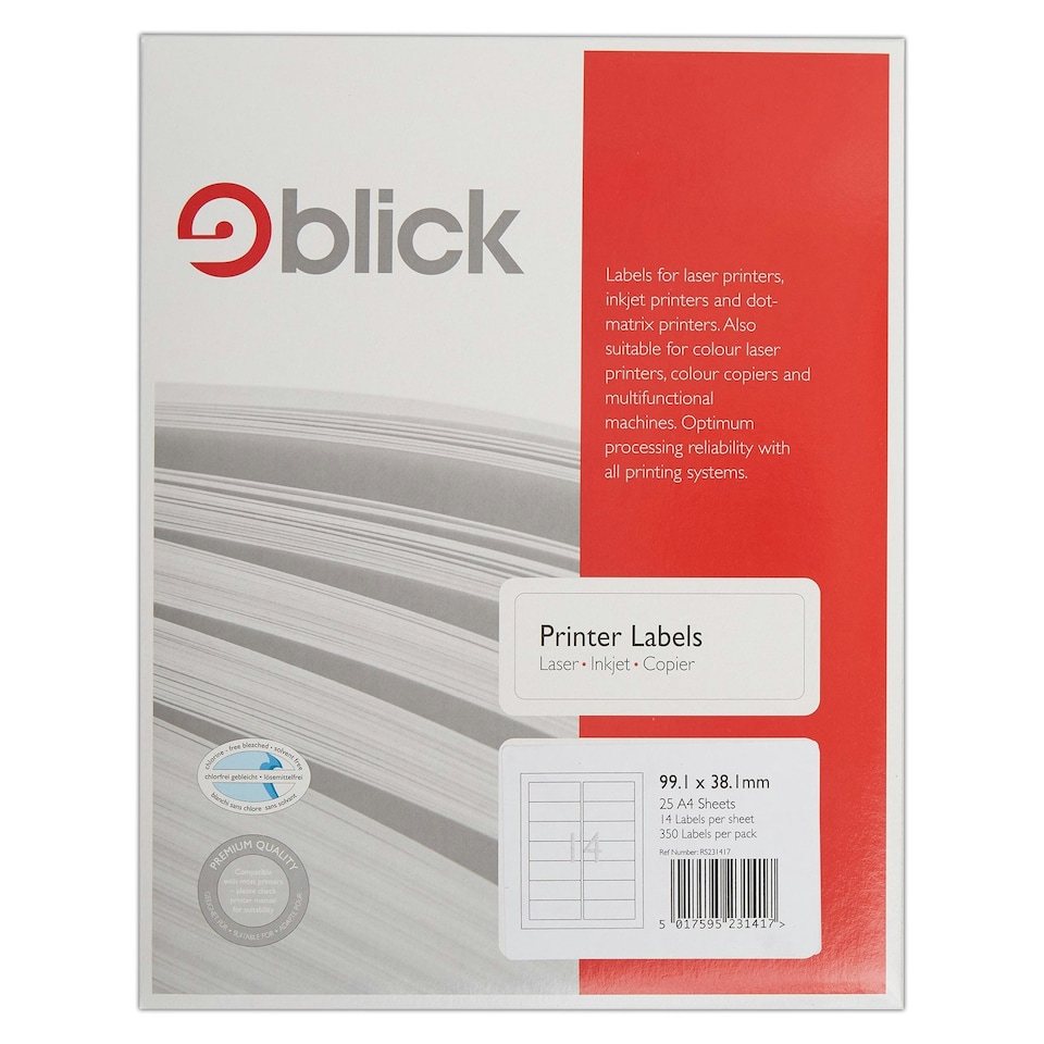 image 1 of Blick 14 Per Sheet 25 Sheets, 99.1mm x 38.1mm, Rectangular, White, 350 Labels