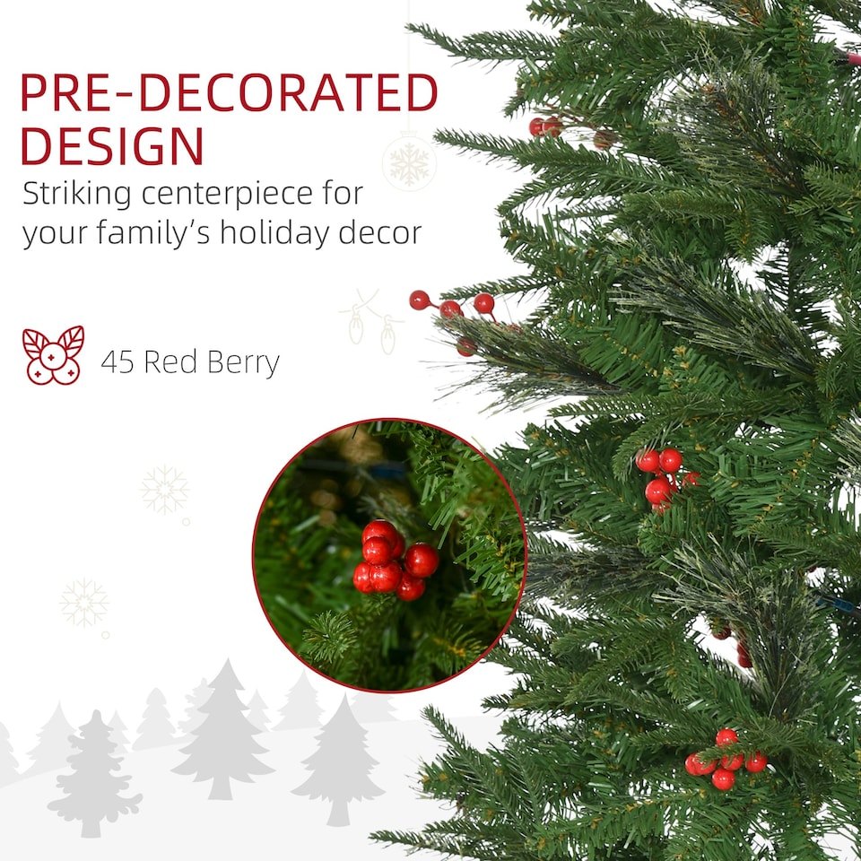 image 1 of HOMCOM 7ft Artificial Christmas Tree Holiday with Pencil Shape, Berries