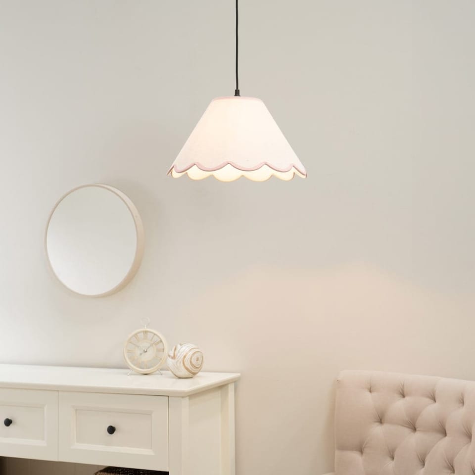 image 1 of ValueLights Florie Natural Small Taper Lamp Shade Scallop Pink Trim & Bulb | Pink