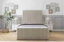 Sloomy Kingsley Cream Plush Bed Frame With Mattress With 50" Upholstered Headboard 6' Super King