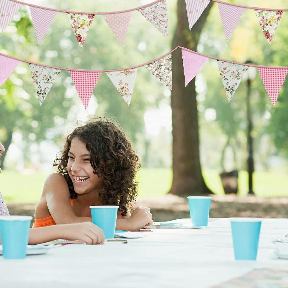 image 1 of Pink Vintage Print Party Bunting 10m with 20 Pennants