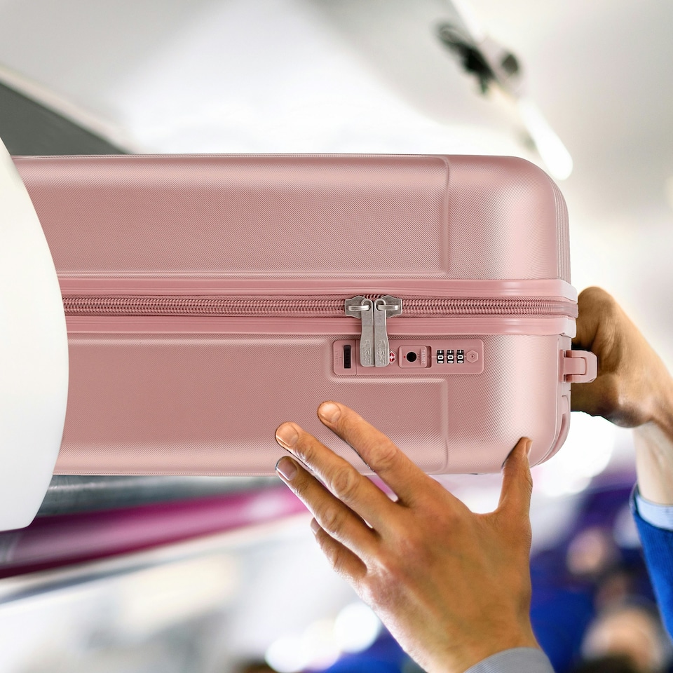 image 1 of Flight Knight Premium Hard Shell Lightweight Cabin Suitcase - 8 Spinner Wheels - Built-in TSA Lock & USB Port - easyJet Large Cabin Approved - 56x45x25cm Pink | Rose Gold | Cabin Bag