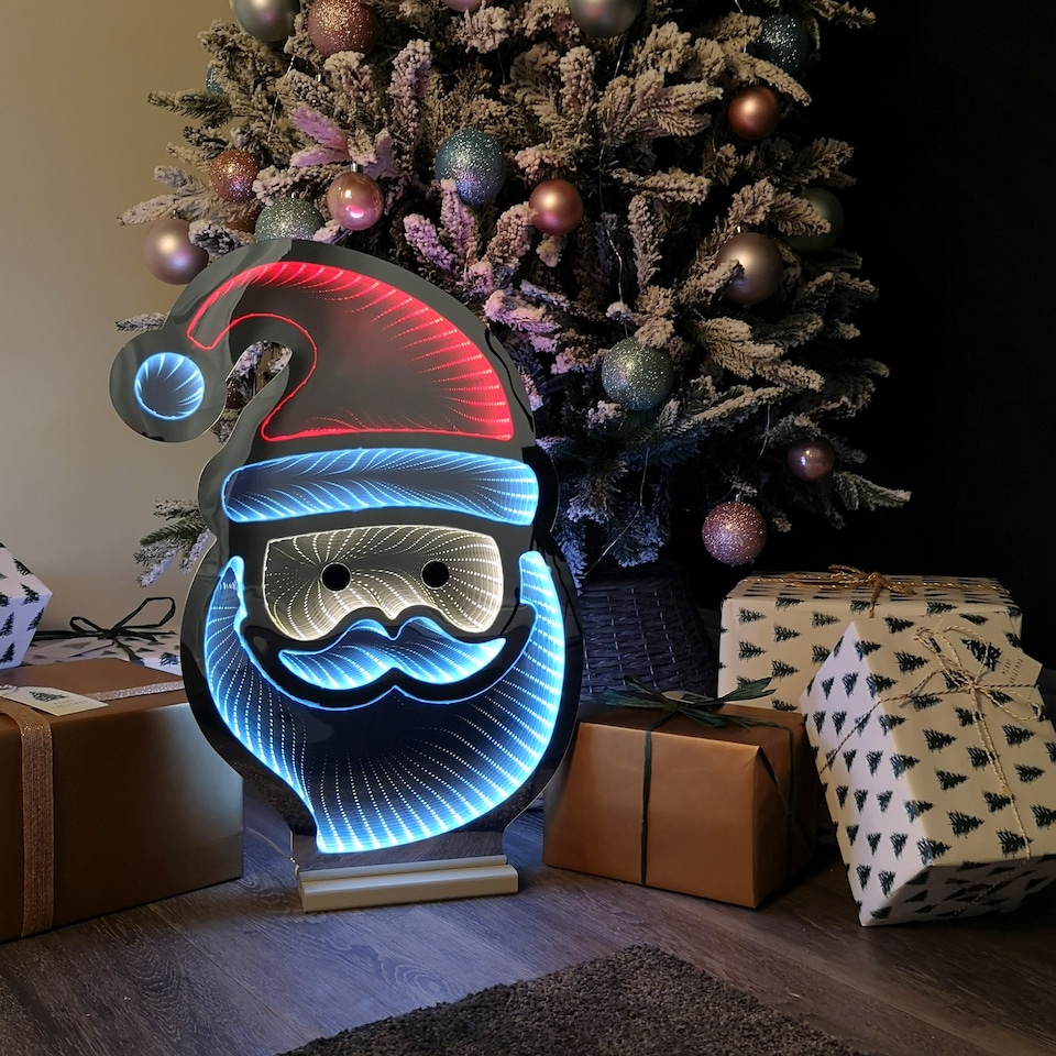image 1 of 60cm LED Infinity Light Standing Santa Decoration with Wooden Base