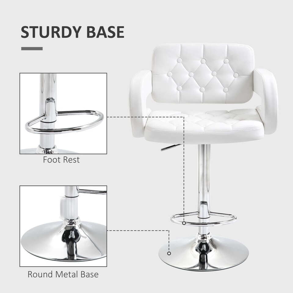 image 1 of HOMCOM Adjustable Height Barstool Steel Pole PU Leather, White