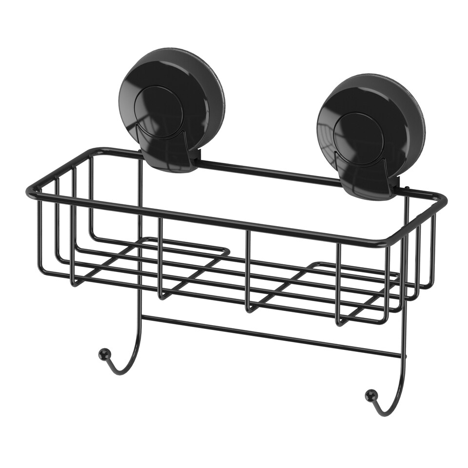 image 1 of Showerdrape Suctionloc Black Suction Wall Mounted Sponge Basket with Mounting Discs | Black | 1