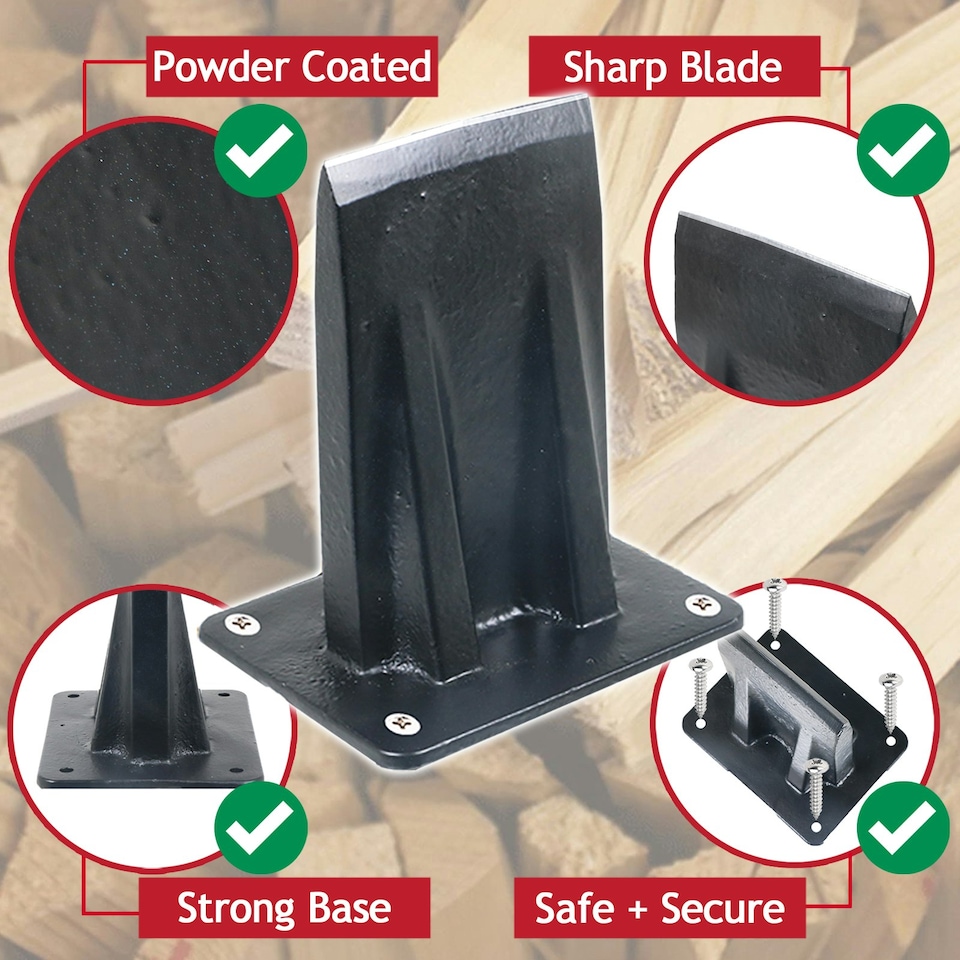 image 1 of SPARES2GO Kindling Splitter Log Wedge Heavy Duty Wood Splitting Firewood Timber Mounted Chisel (Large)