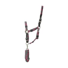 Hy Horse Headcollar and Leadrope - Dark Grey/Grey/Pink - Full