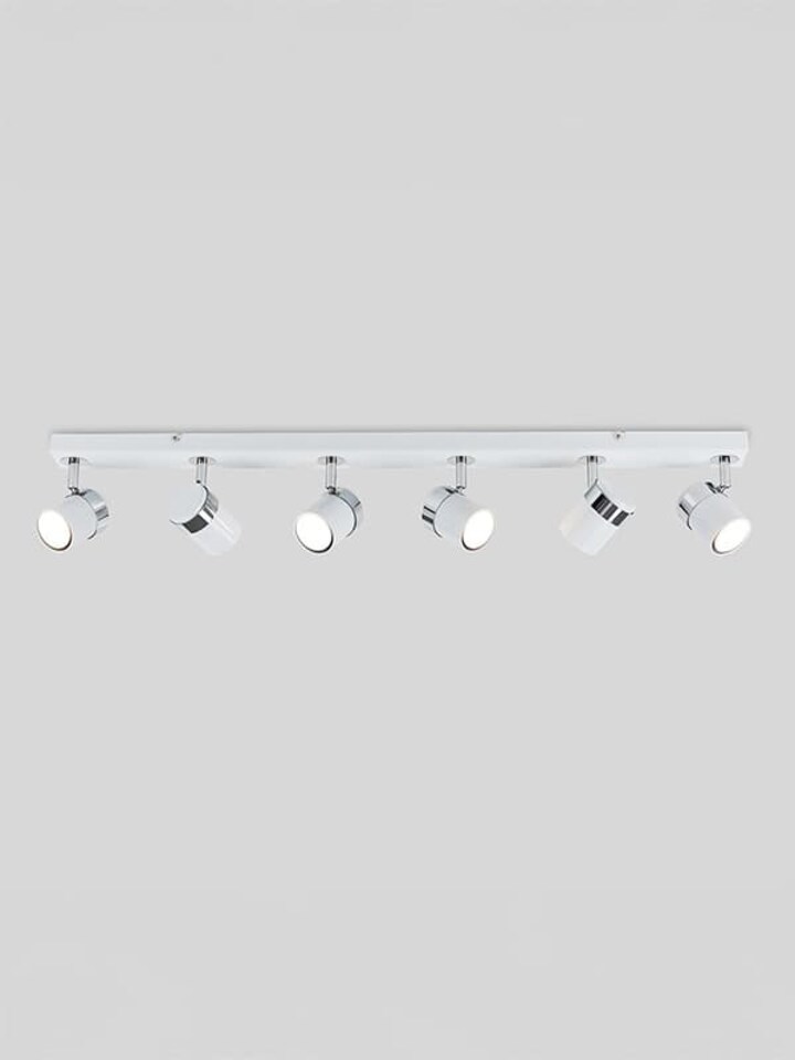 image 1 of ValueLights Rosie 6 Way Gloss White Chrome Straight Bar Ceiling Spotlight Fitting