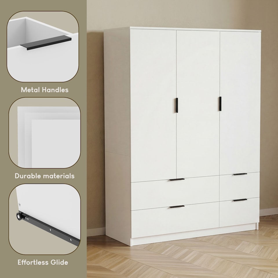 image 1 of Vida Designs Trega 3 Door 4 Drawer Wardrobe Modern Storage Unit, White