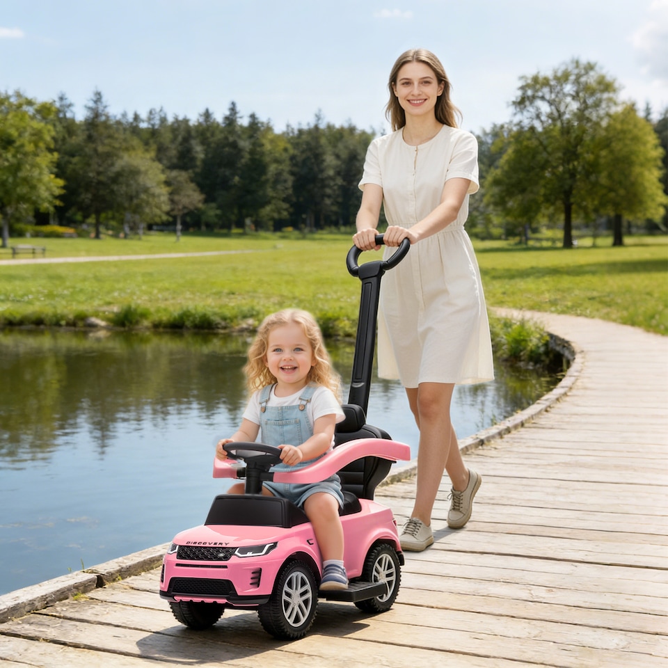 image 1 of AIYAPLAY Land Rover Licensed Baby Push Car, 2-in-1 Ride on Car, Pink
