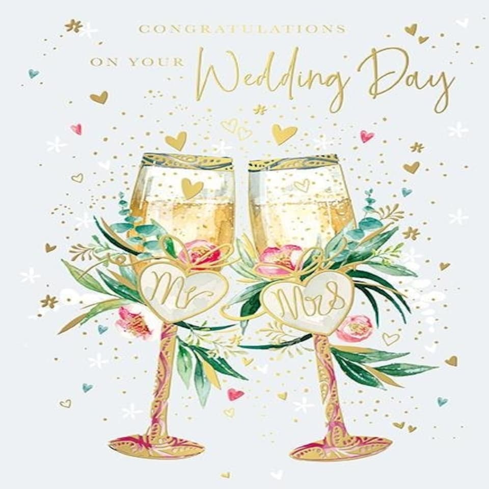 Words 'n' Wishes Wedding Card - Congratulations on your Wedding Day Mr & Mrs, 22.5 x 16.3 cms, Multi-coloured, Made in the UK