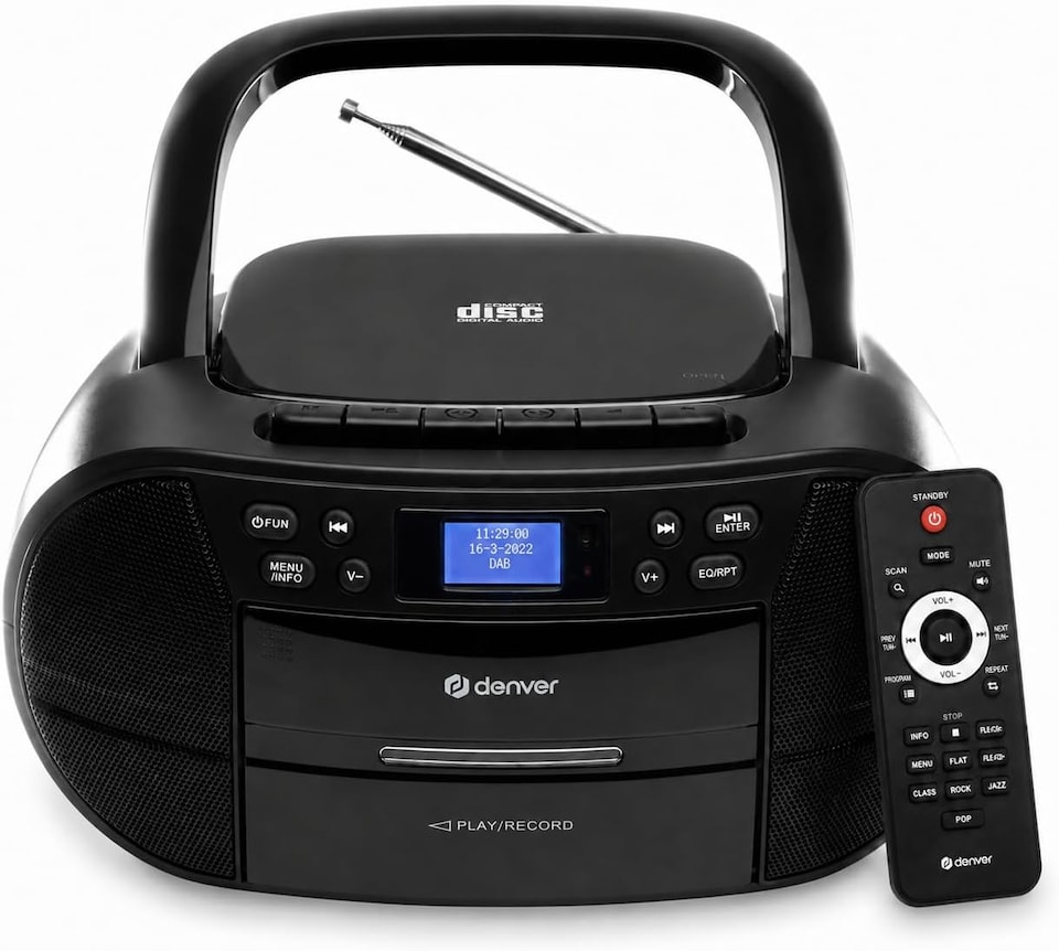 image 1 of Denver Portable Radio CD Tape Cassette Player With DAB Radio – Mains or Battery Power - TDC-280 | Black