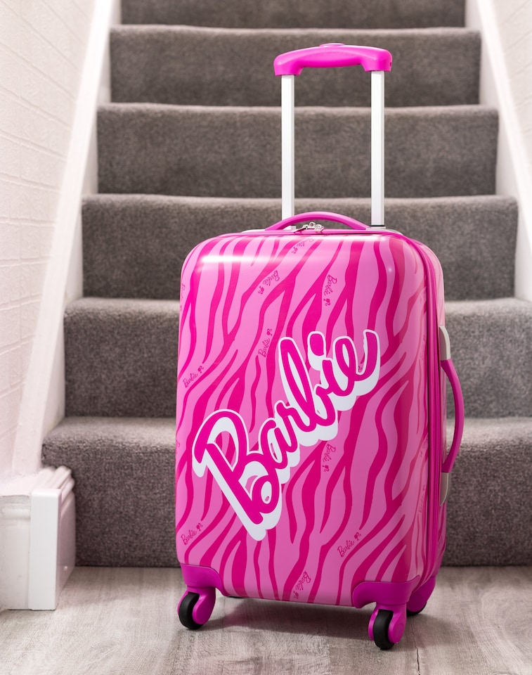 image 1 of Barbie Suitcase For All Ages | Pink Small, Medium Or Large Options Luggage Bag with Extendable Handle | Doll Logo Hard Cover Carry On Trolley Cabin Case | Fun Travel Accessory Gift for Kids & Adults