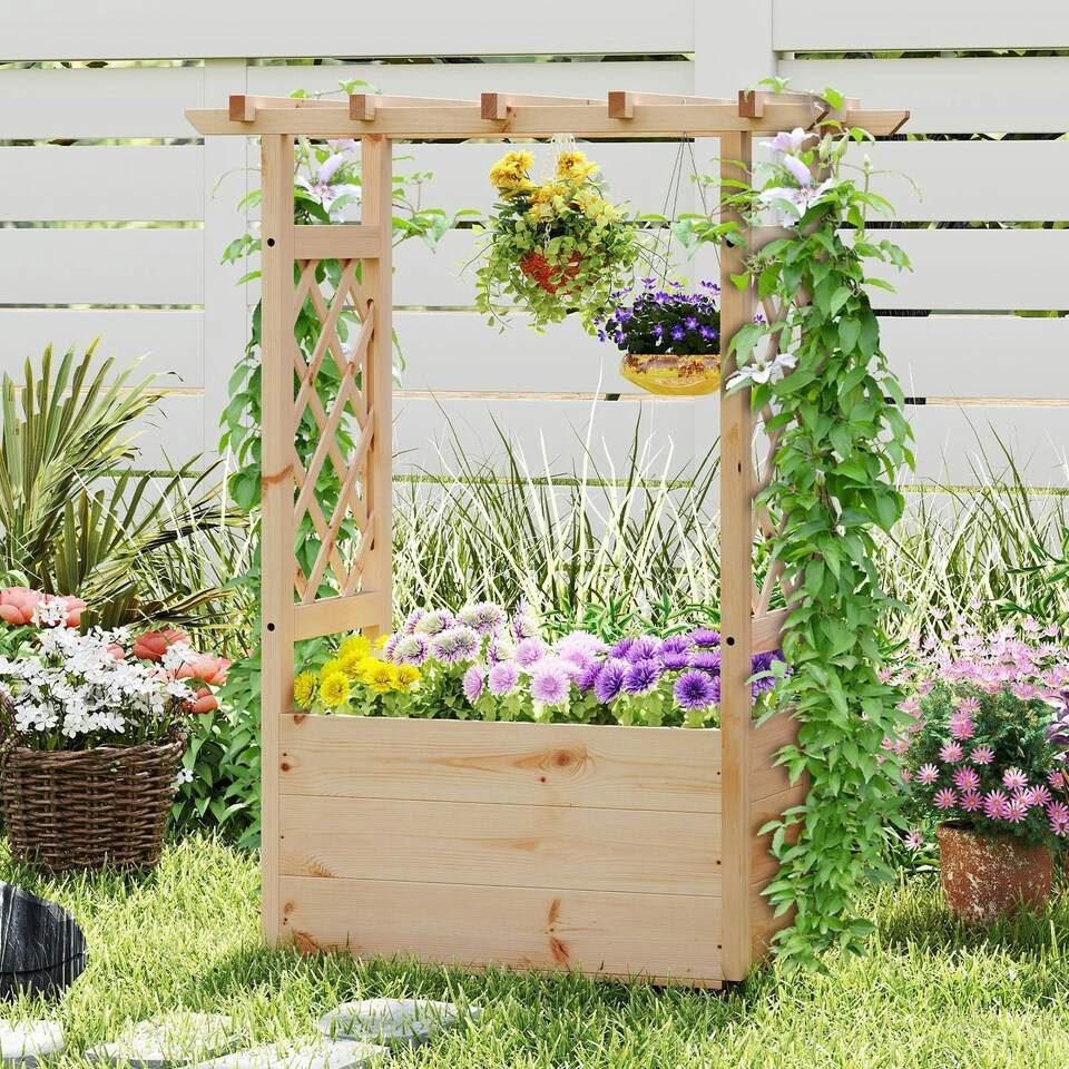 image 1 of COSTWAY Raised Garden Bed Wooden Planter Box Natural N/A