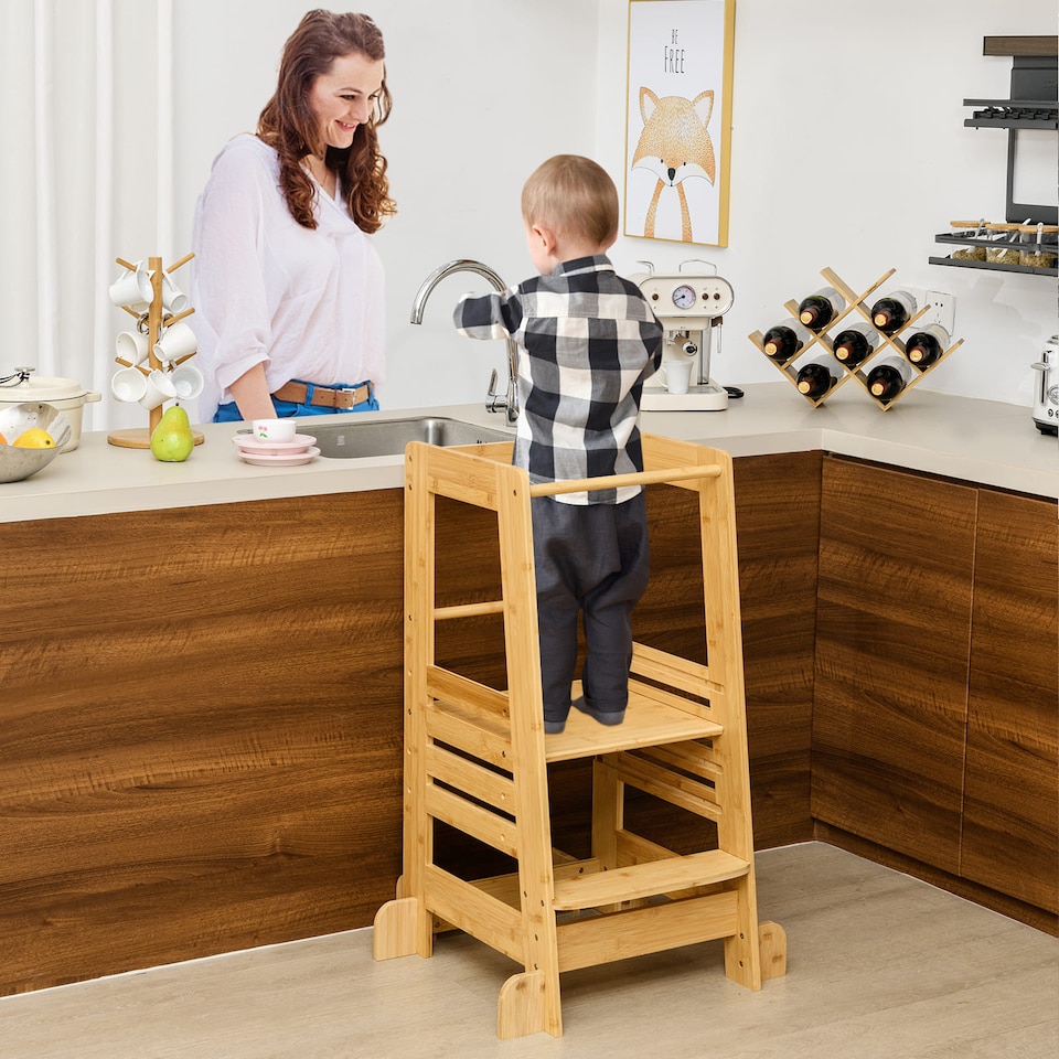 image 1 of COSTWAY Toddlers Step Stool Montessori Kitchen Step Stool-Natural