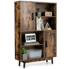 COSTWAY Freestanding Wooden Sideboard Storage Cabinet with 2 Doors Brown