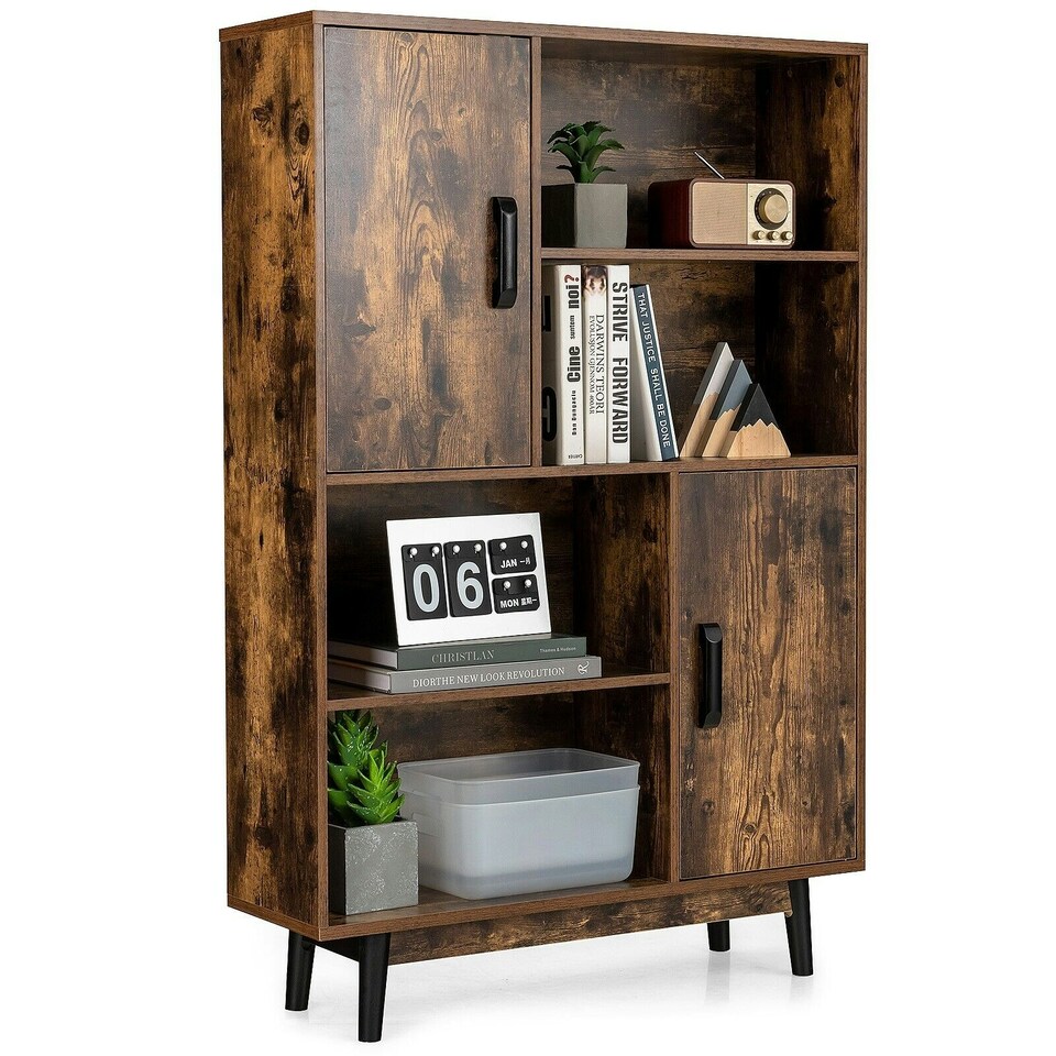 image 1 of COSTWAY Freestanding Wooden Sideboard Storage Cabinet with 2 Doors Brown