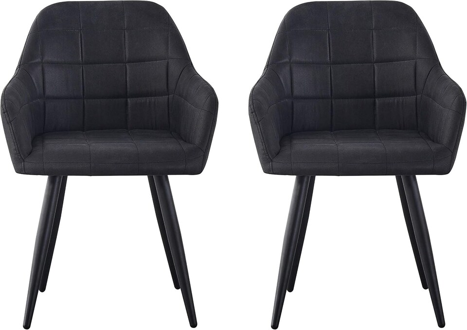 image 1 of Set of 2 Faux Suede Leather Dining Chairs with Arms Adrian Black
