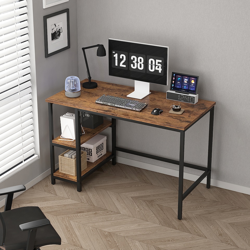 image 1 of MCC Direct Computer Desk with 2 Adjustable shelves - Chicago 120cm Brown | Brown