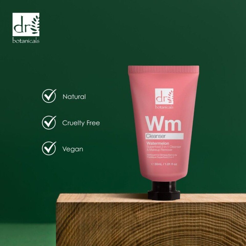 image 1 of Dr. Botanicals Watermelon Superfood Anti-Ageing 2-In-1 Cleanser & Makeup Remover 30ml for Fine Lines, Wrinkles, Brightening