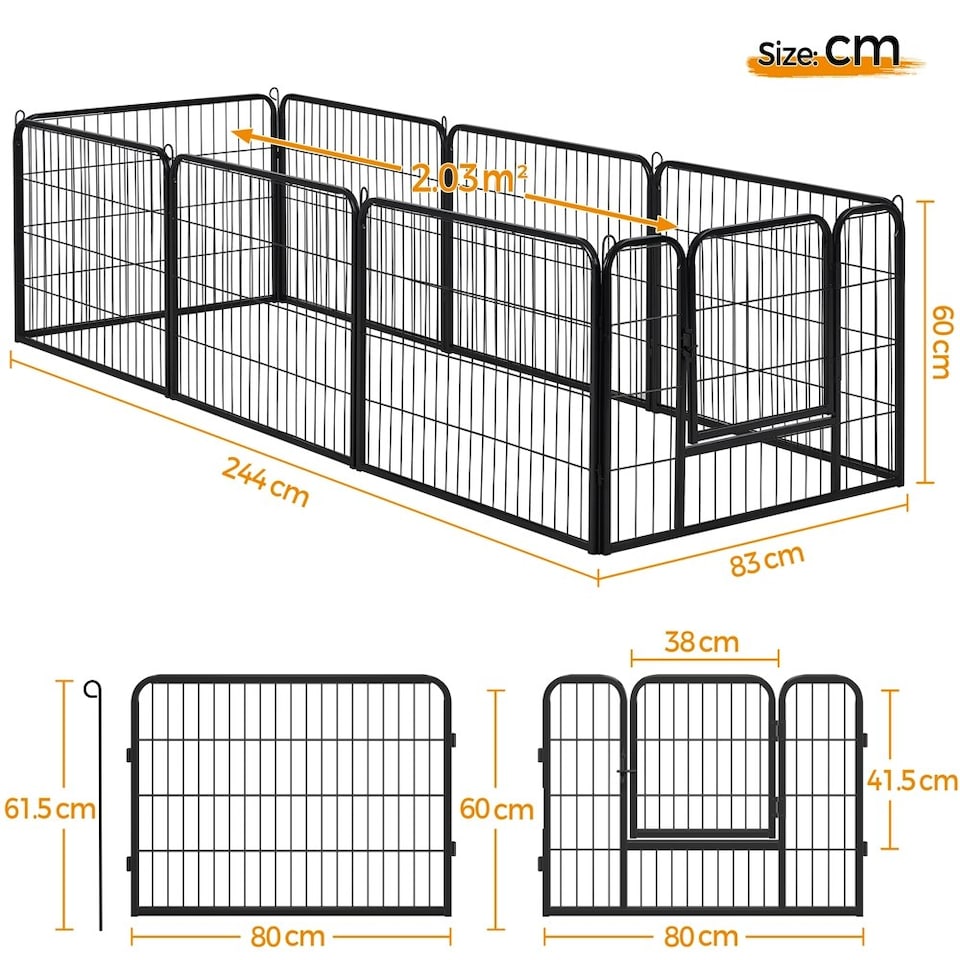 image 1 of Yaheetech 8 Metal Dog Playpen Panels, 80 × 60 cm Black