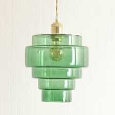 ValueLights Lane Green Glass 5 Tier Layered Easy Fit Ceiling Pendant Lamp Shade with Bulb Green