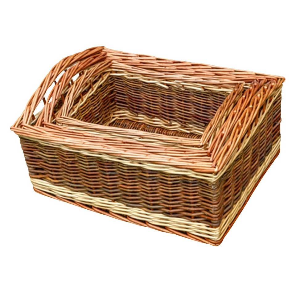 Set of 3 Two Tone Deep Galleon Wicker Trays Brown | Brown