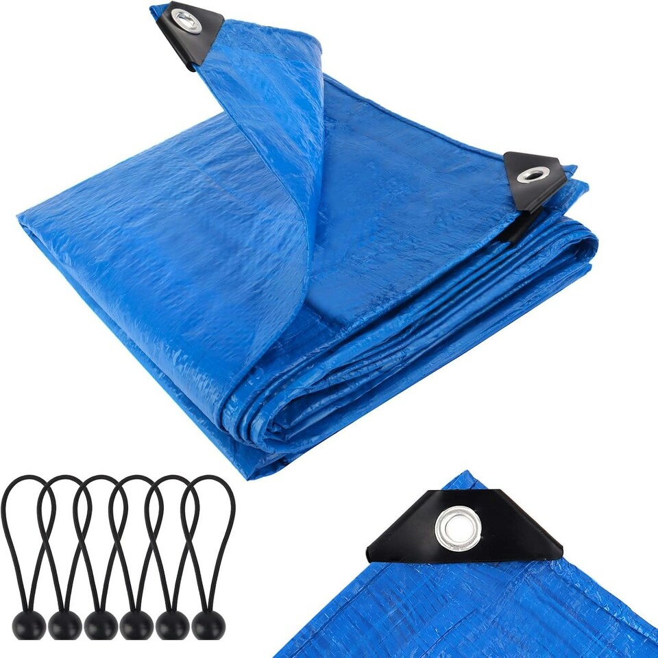 image 1 of Tarpaulin 3m x 3m Multi-Purpose Waterproof, UV Resistant Ground Sheet Cover Made of 90g/Square Metre Tarpaulin Blue