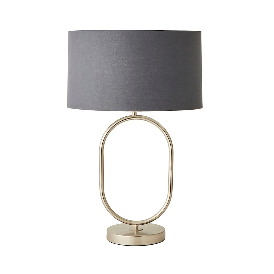 image 1 of ValueLights Antonia Charcoal with Chrome Drum Shade Brushed Chrome Oval Table Lamp with Bulb Silver