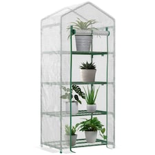 Outsunny Mini Greenhouse 4-Tier Portable Plant House Shed w/ PE Cover, Green