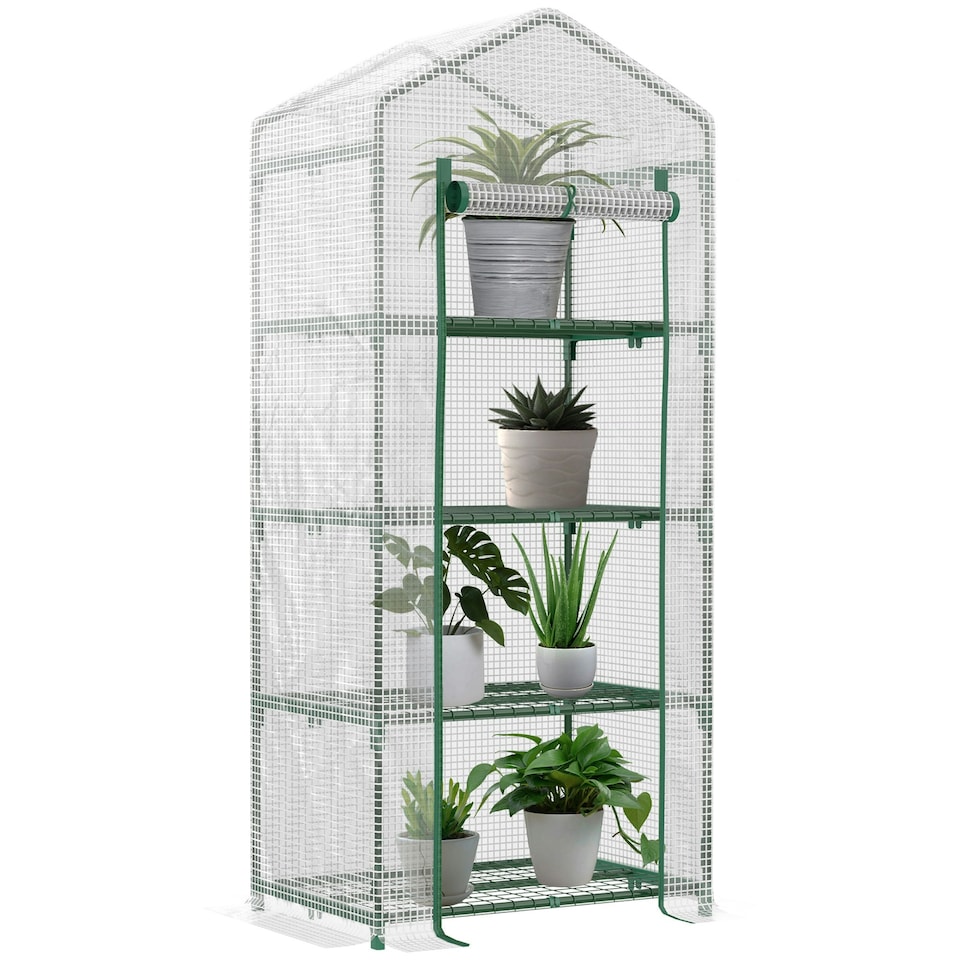image 1 of Outsunny Mini Greenhouse 4-Tier Portable Plant House Shed w/ PE Cover, Green