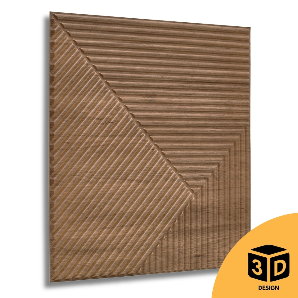 image 1 of NOVECRAFTO Chevron Line 3D Wall Panels – 6 Sheets Covering 1.5 sqm (16.15 sqft) – Decorative PVC Cladding Tiles 50x50cm – Matte Wood & Black Design Wooden