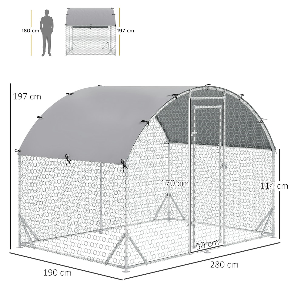 image 1 of PawHut Walk-In Chicken Run Galvanised Chicken Coop w/ Cover 5.7 x 2.8 x 2m