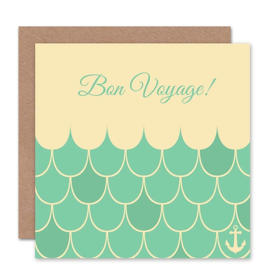 image 1 of Bon Voyage Abstract Ocean Waves Sailor Goodbye Card