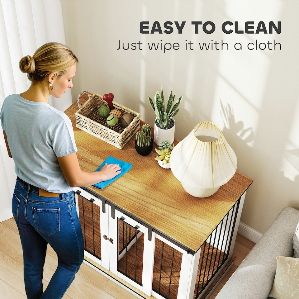image 1 of PawHut Dog Crate Furniture for Large Dogs, Double Dog Cage for Small Dogs, White