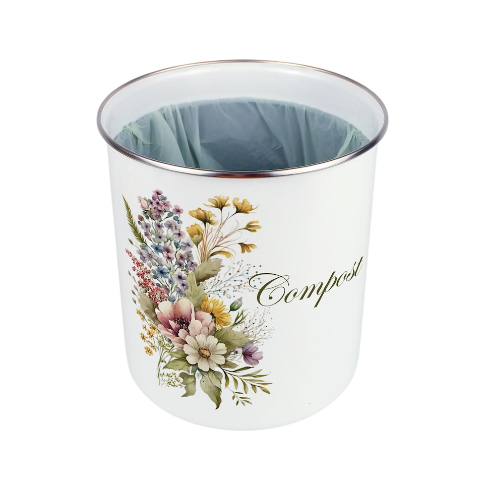 image 1 of Flower Bouquet Compost Caddy - Metal 2L Decorative Kitchen Food Waste Bin