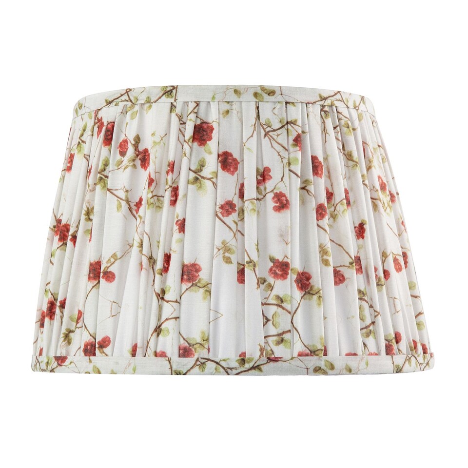 image 1 of Traditional Red and Green Floral Cotton Fabric Pleated Lamp Shade