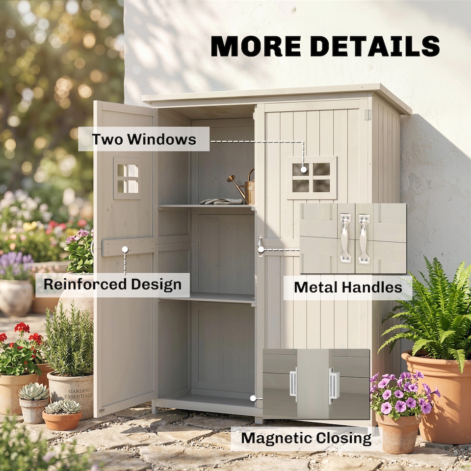 image 1 of Outsunny Garden Shed Outdoor Storage Unit w/ Asphalt Roof and Three Shelves | Grey