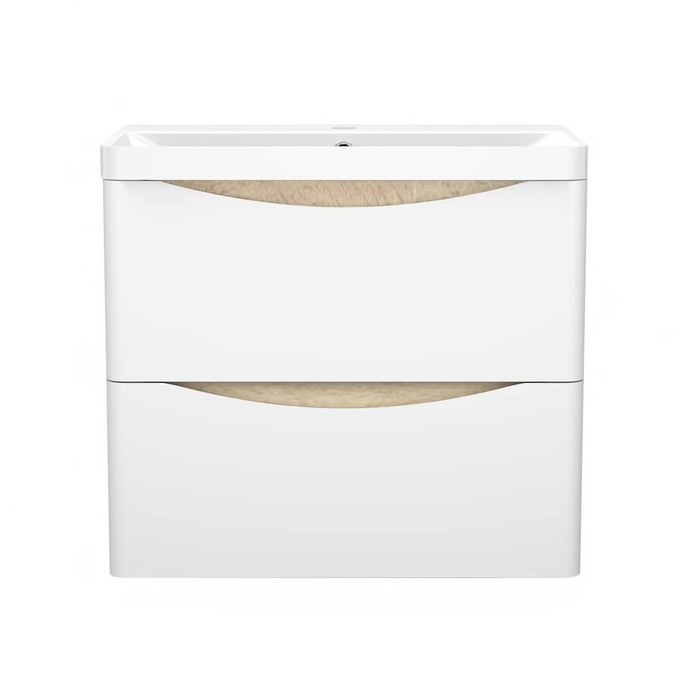 image 1 of AICA 600mm Wall-Hung White Bathroom Vanity Unit With Integrated Sink,2 Soft-Close Drawers for Storage