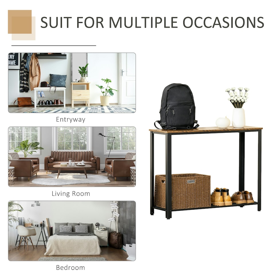 image 1 of HOMCOM 2-Tier Console Table Side Table w/ Mesh Shelf Entryway Hallway Furniture Brown | Rustic Brown, Black