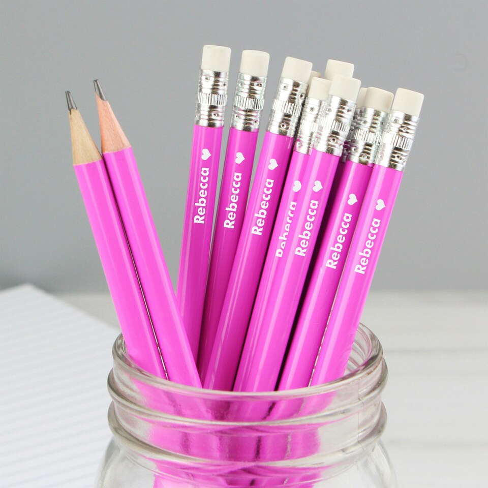 image 1 of Personalised Heart Motif Pink Pencils