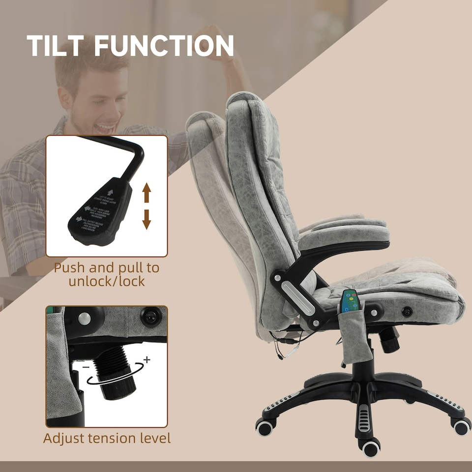 image 1 of Vinsetto Office Chair w/ Heating Massage Points and Lumbar Support Grey