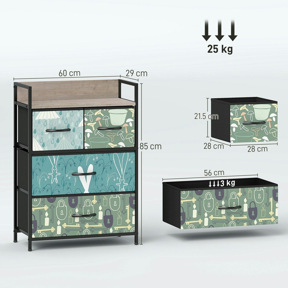 image 1 of HOMCOM 4-Drawer Chest of Drawers, Fabric Dresser with Open Shelf, Blue Blue | Black, Brown