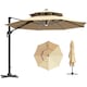 image 1 of Outsunny 3 m Cantilever Roma Parasol with LED Solar Lights, Crank and Tilt, Aluminium Frame, Cross Base and Adjustable Canopy 360 Rotating Sun Umbrella with 2Tier Shade, Beige