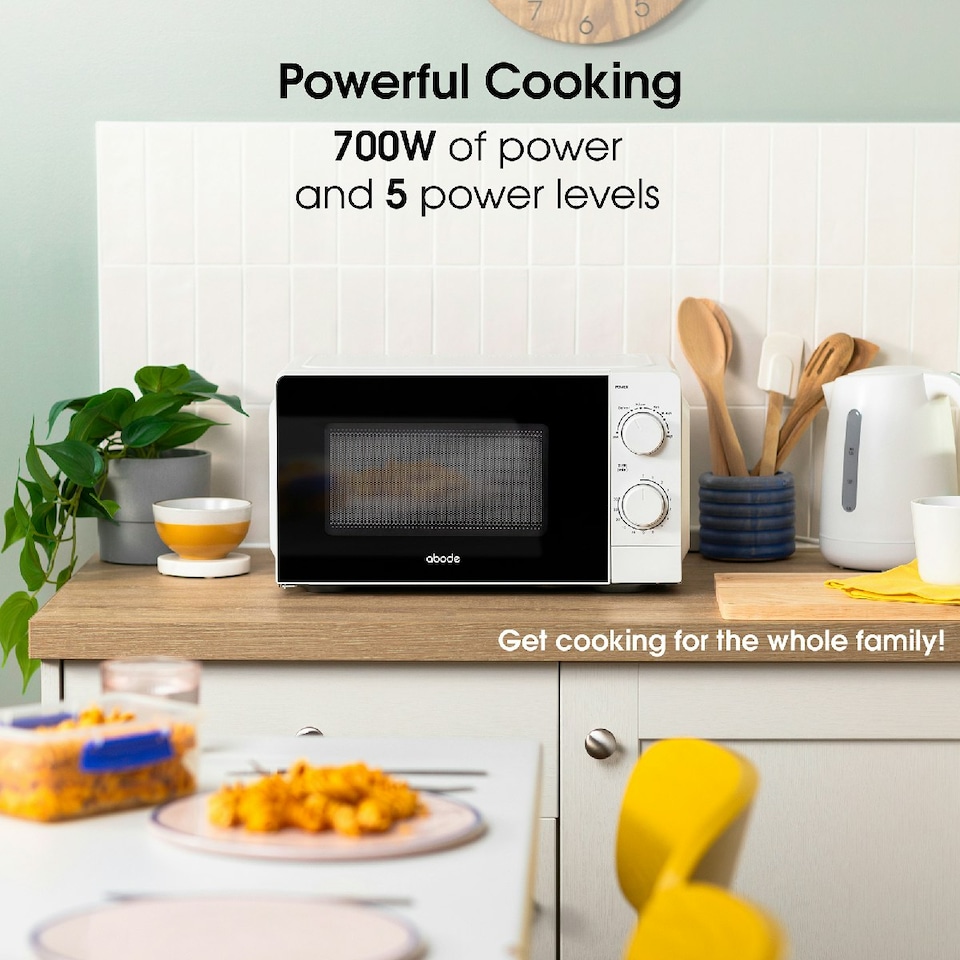 image 1 of Abode AMM2005 White Microwave 700W 20L Manual with 5 Power Levels & Defrost